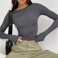 Solid Slim Fit Casual Women Long Sleeve T Shirt Spring Autumn Y2k Streetwear Crop Pullover Top Female O Neck Pullovers Basic Tee. 