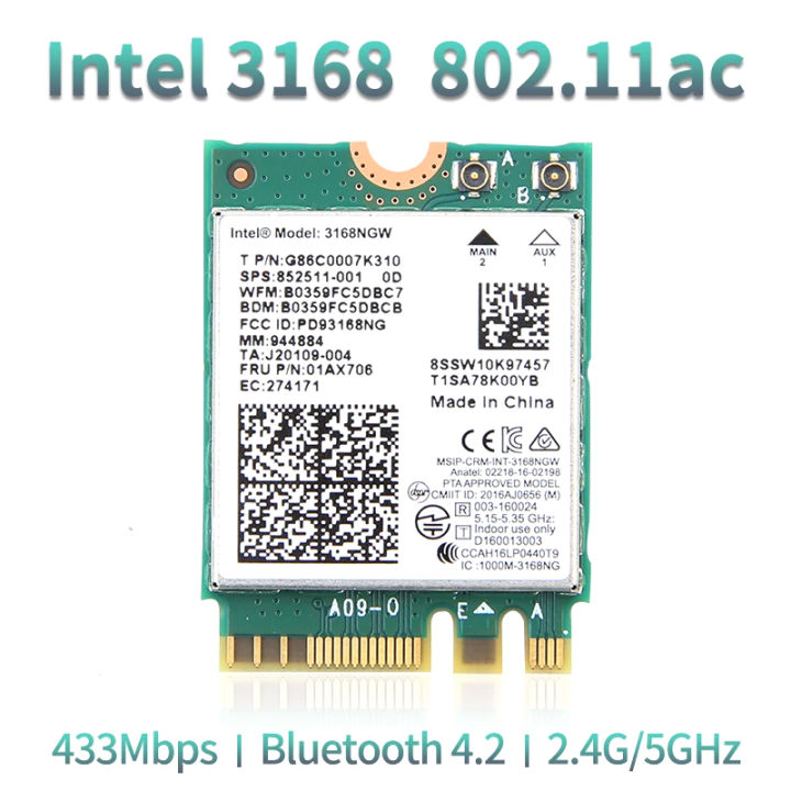 Modulo WiFi Mrisata 3168NGW M.2 NGFF – Dual Band 2.4/5Ghz 600Mbps Con Bluetooth 4.2 Per Laptop
