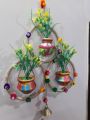 customize decorated three ring with pots and colourfull flowers and bell. 