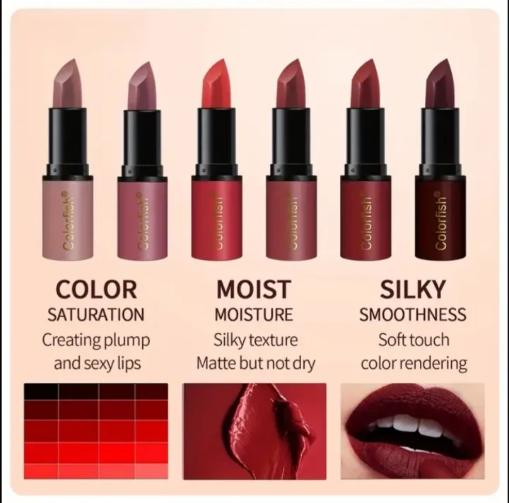 COLORFISH%20Matte%20Lipstick%20in%206%20Colors%20Waterproof%20Long-lasting%20Beauty%20Matte%20High-Impact%20Lip%20Gloss%20Non-Stick%20Cup%20Colorless%20Anti-Wear%20Women's%20Lipstick%20-%20Image%202