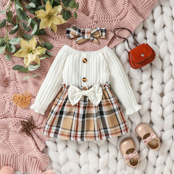 2024%20New%20Baby%20Girls%20Autumn%20Long%20Sleeve%20With%20Bow%20Plaid%20Fahion%20%20Cute%20Dress%20-%20Image%207