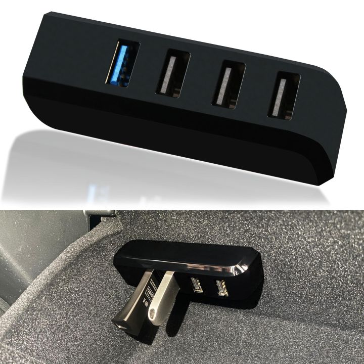 Glove Box USB Hub for Tesla Model Y 2021-2024 Model 3 2021-2023 4-in-1 Glovebox Docking Station Accessories for Dash Cam Flash