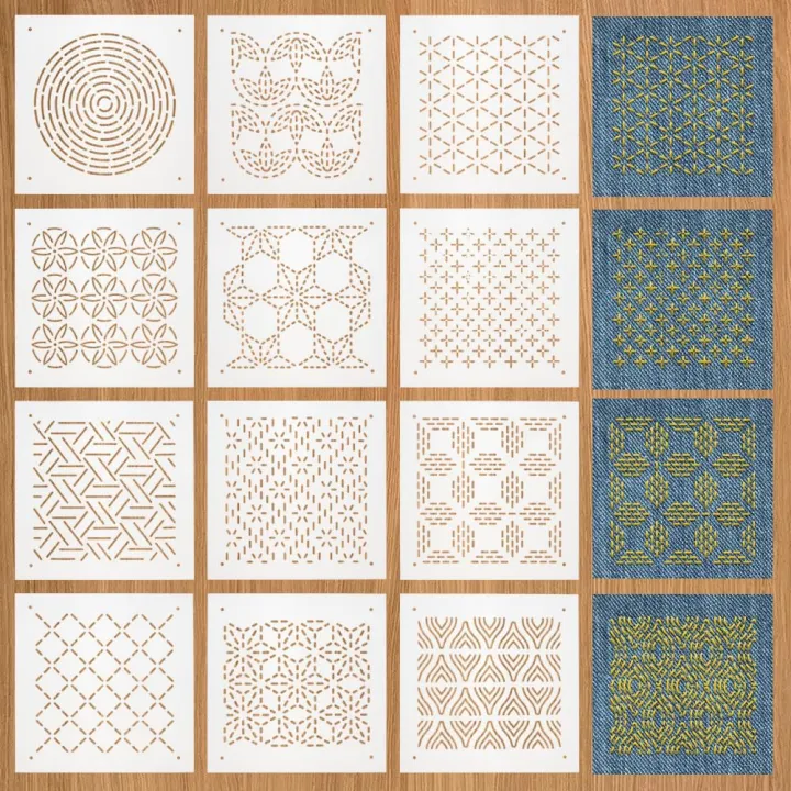 12Pcs%20Plastic%20Sashiko%20Stencil%205x5inch%20Dense%20Grid%20Pattern%20Embroidery%20Tool%20Drawing%20Line%20Template%20for%20Hand%20Quilting%20and%20Embroidery%20-%20Image%206