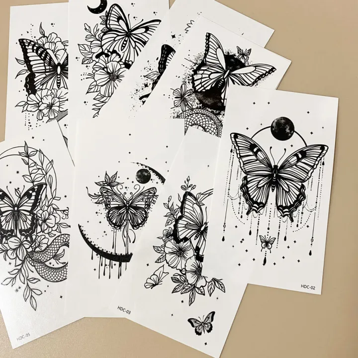 10pcs%20Black%20Flower%20Butterfly%20Moon%20Pattern%20Tattoo%20Stickers%20For%20Hand%20And%20Body%20Makeup%20Waterproof%20Temporary%20Tattoos%20For%20Women%20-%20Image%205
