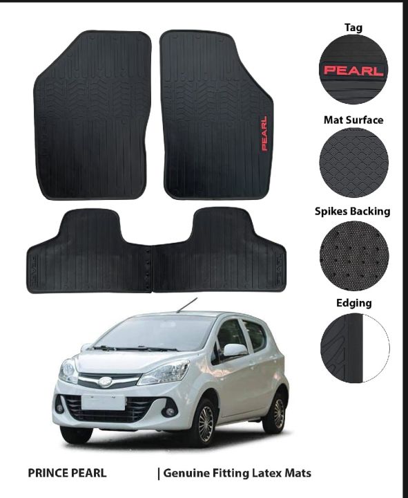 Prince Pearl Rubber Floor Mats LaTeX Heavyweight Premium Quality Long Lasting Waterproof and Washable 3 Pcs Set