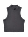 Summer Black Women Fashion Crop Top High Neck White Sleeveless Tank Tops 5 Colors. 