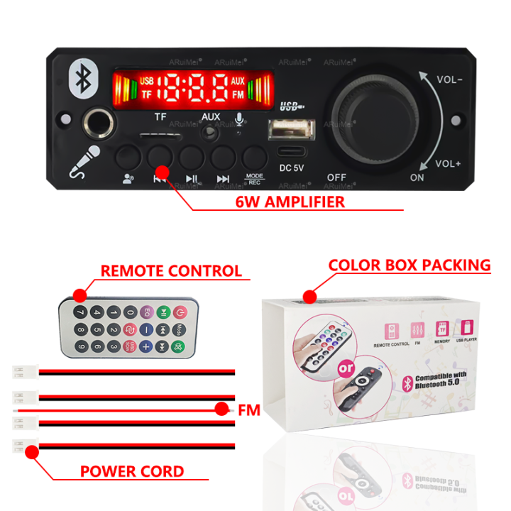 DC%205V%20Bluetooth%205.0%20MP3%20Decoder%20Board%206W%20Amplifier%20MP3%20Player%20Support%20Call%20Recording%203.5mm%20USB%20TF%20FM%20for%20Module%20Car%20Speaker%20-%20Image%207