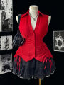 Plus Size 2025 Summer New Women's Big Size Music Festival Tie Bow Slim Slim Sleeveless Shirt Polyester Material. 