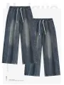 Spring New High Street Men Loose Elastic Waist Baggy Straight Jeans Streetwear Y2K Vintage Fashion Wide-leg Denim Pants. 