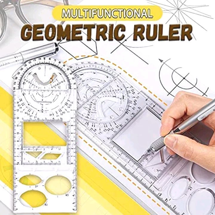 Multifunctional Geometry Ruler, Math Drawing Ruler, Geometric Drawing Template, Measuring Tool, Transparent Plastic, for Student, School