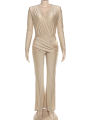 Weird Puss Cross Ruched Jumpsuit Women Patchwork Deep V-Neck Full Sleeve Elegant Skinny Stretch Workout Office Classic Overalls.