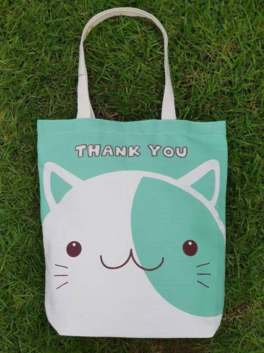 Felis Linn chic green cat pattern raw cloth bag