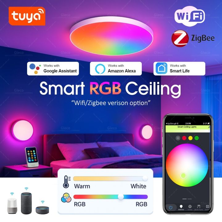 Tuya Wifi/Zigbee Ceiling Light RGBCW Led Ceiling Lamp Livingroom Home Decoration Smart Lamp For Smart Life APP Alexa  Home