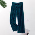 Women's Ice Silk Pleated Pants Summer New Loose Thin Cool Breathable Straight Trousers Solid Color Elastic All-match Casual Pant. 