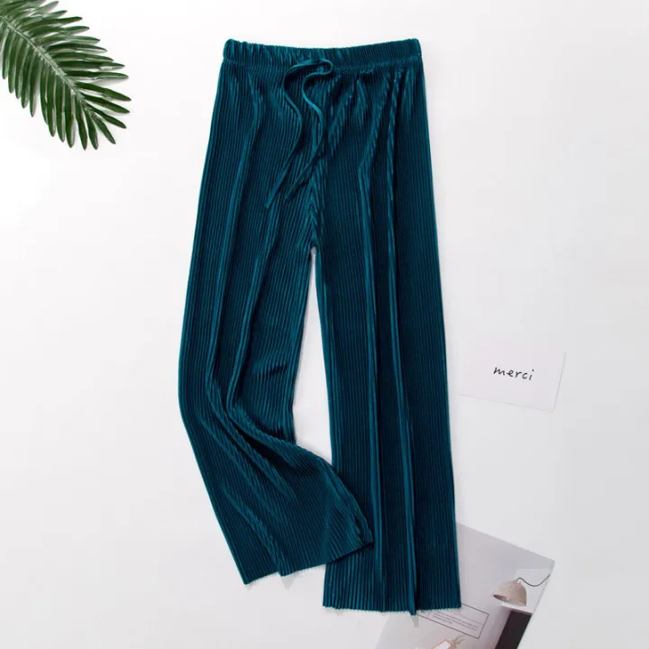 Women's%20Ice%20Silk%20Pleated%20Pants%20Summer%20New%20Loose%20Thin%20Cool%20Breathable%20Straight%20Trousers%20Solid%20Color%20Elastic%20All-match%20Casual%20Pant%20-%20Image%202