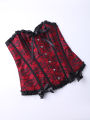 Women Gothic Floral Lace Overbust Corset, Sweetheart Strapless Bustier with Ruffle Trim Front Bow, Busk Closure Lace Up Back.