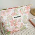 DJDF Pink Flower Small Women's Cosmetic Bag Double Layer Soft Canvas Portable Sanitary Napkin Storage Bag Coin Purse Ins Style. 