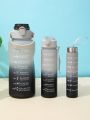 3Pcs/Set Large Capacity Water Bottle Set,Portable Plastic Frosted Gradient Color Water Bottle With Time Marker And Hanging Rope. 