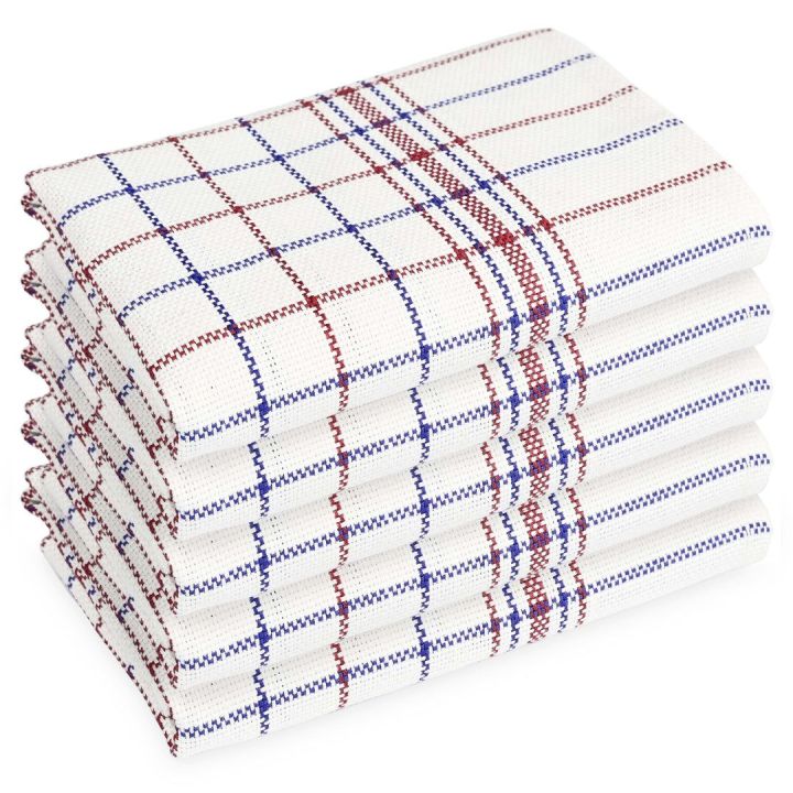 5 Pc Kitchen Tea Towel (50x70cm), 100% Combed Cotton for Long Lasting & High Absorbency, Multipurpose Dish Cloth Towel for Kitchen with Hanging Loop and check design