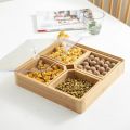 Bamboo Divided Serving Tray with Clear Acrylic Lid Dried Fruit Storage Box 4 Grid Nuts Platter Snack Candy Plate Container. 