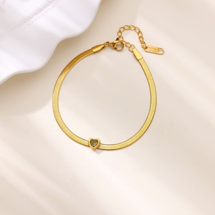 Green%20Zircon%20Heart%20Bracelets%20For%20Women%20Gold%20Color%20Stainless%20Steel%2012%20Birthstone%20Heart%20Bracelet%20Wedding%20Birthday%20Jewelry%20Gift%20-%20Image%204
