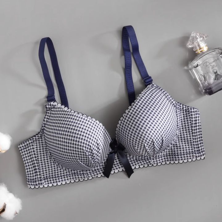 Japanese%20Underwear%20Female%20Small%20Breasts%20Gathered%20Thin%20Section%20Underwear%20Comfortable%20Breathable%20Girls%20Plaid%20Bra%20-%20Image%202