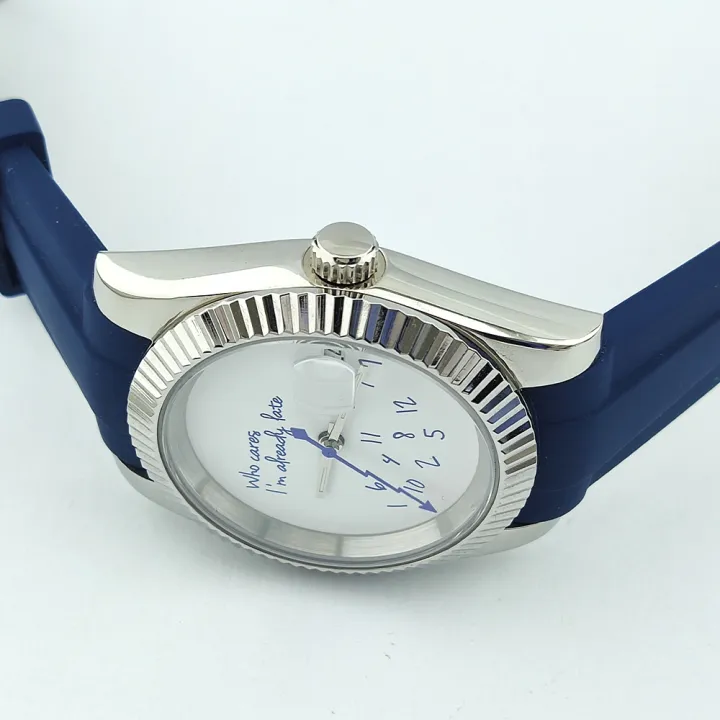36mm/39mm%20NH35%20Watch%20Who%20Cares%20im%20Already%20Late%20Watch%20High%20Quality%20Sapphire%20Crystal%20Glass%20Waterproof%20NH35%20Movement%20Blue%20Watch%20-%20Image%206