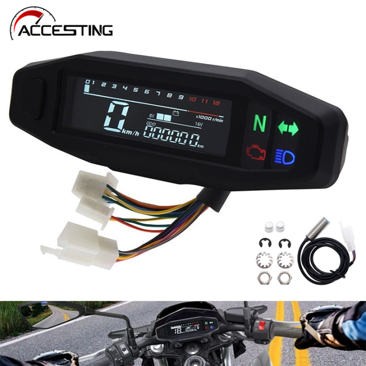 Digital Motorcycle Speedometer Tachometer Gauge – Universal Fit For Harley, Blue Backlight