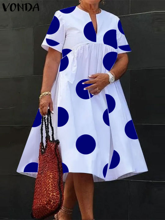 VONDA%20Women%20Maxi%20Long%20Dress%202024%20Summer%20Bohemian%20Polka%20Dot%20Dress%20V%20Neck%20Party%20Sundress%20Loose%20Vestidos%20Beach%20Robe%20Elegant%20-%20Image%202