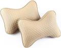 New Premium Quality Beige Leather Car Neck Rest Pillow/Cushion Set of Pillows Compatible with All Cars - Pack of 2 Pieces. 
