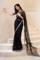 Gorgeous Embroidery Handwork Net Wedding Black Saree,with Blouse & Petticoat,Unstitched. 