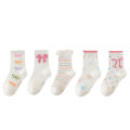 5 Pairs Bow Ties Kids Girls Mid-calf Socks Sweet Selected Combed Cotton Solid Breathable Comfortable Children's Socks for Girls. 