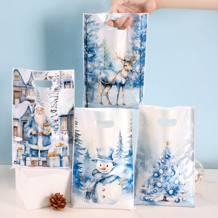 10/20/50pcs Blue Christmas Candy Bags Santa Claus Snowman Gift Handheld Bags Christmas Decor 2025 Winter Holiday Party Favors
