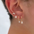 4PCS Stainless Steel Four Zircons Flower Pendant Hoop Earrings Set for Women Cartilage Huggies Square Earring Piercing Jewelry. 
