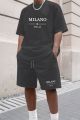 2026 New Summer Men's Letter Printed Comfortable and Breathable Round Neck T-shirt and Shorts Set Solid Color Colo Sportswear. 