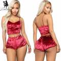 Women's Velvet Polyester Comfortable V-neck Underwear Setcamisole+shorts Pajamas Set Home Clothes Sleeveless Top Shorts. 