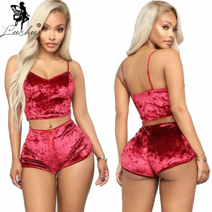 Women's%20Velvet%20Polyester%20Comfortable%20V-neck%20Underwear%20Setcamisole+shorts%20Pajamas%20Set%20Home%20Clothes%20Sleeveless%20Top%20Shorts%20-%20Image%202