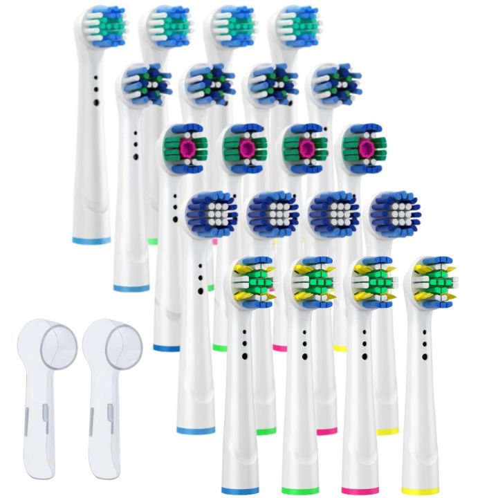 4PCS Brush Head Refill for Oral B Electric Toothbrush Daily Sensitive Floss Cross Deep Clean Brush Nozzles + 2PCS Hygienic Caps
