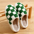 Fashion Retro Checker Women's Winter Warm Home Slippers Couple Indoor Bedroom Plush Anti-slip Soft Sole Leisure Shoes Men.