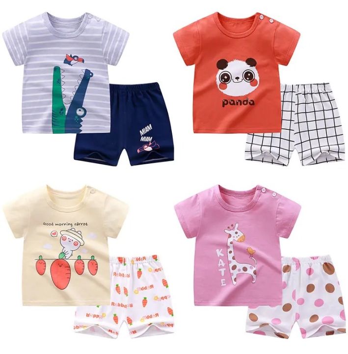 Baby T-Shirt+Shorts Two-piece Set Boy Girl Cotton Short Sleeve Kids Clothing Outfit 3-24M