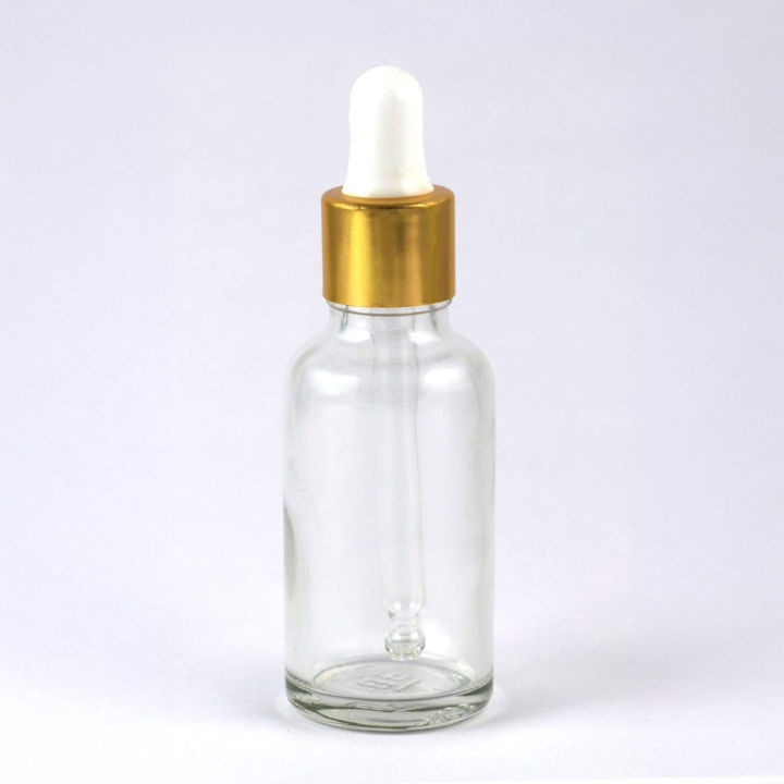 30ml Clear Transparent Glass Dropper Bottle with Golden White Cap - Perfect for Essential Oils, Face & Beauty Serums