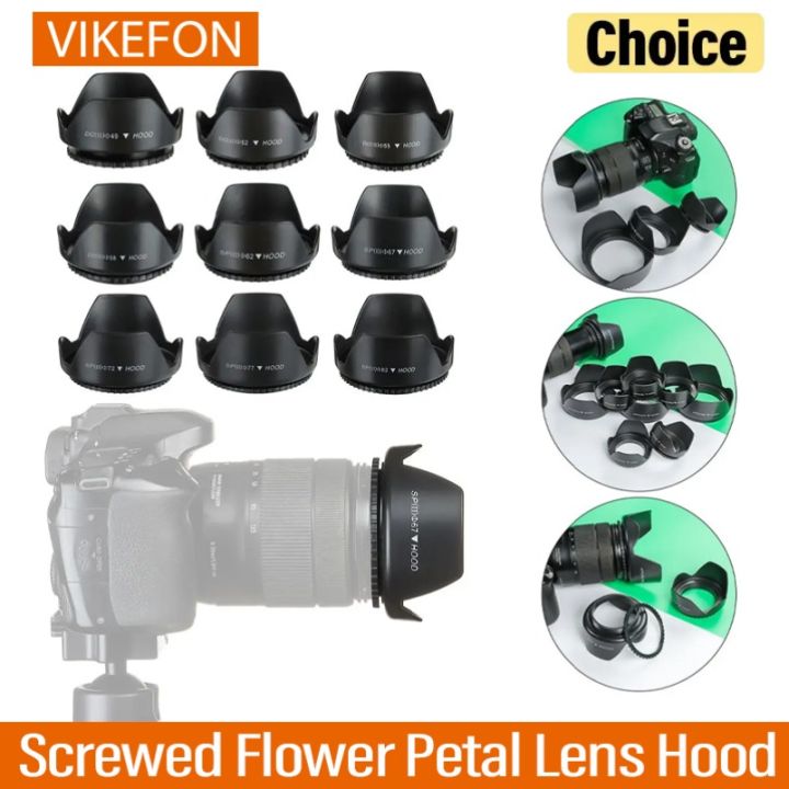 VIKEFON Camera Lens Hood - 49 52 58 55 62 67 72 77 82 MM for    DSLR SLR Camera Lente Protector Shade
