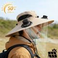 Solar Fan Sun Hat for Men Women Wide Brim Fishing Cap Waterproof Breathable Solar Outdoor Cooling Hat for Hiking Camping.