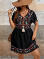 Fashion Ethnic Print Plus Size Dress, Women's Casual Floral Long Sleeve Maxi Dress, Summer Party Wear.