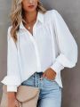 Plus Size 1XL-5XL Women Solid Shirt Long Sleeve Lapel Neck Loose Lantern Sleeve Blouses New Autumn Commuting Fashion Shirts.
