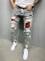 Men Biker Slim Elastic Denim Cargo Pants Joggers High Quality Hole European and American Fashion Streetwear Ripped Skinny Jeans. 