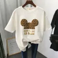 Gold Letter Grapic Leopard T-shirts Women Summer Loose Harajuku Female Black White T Shirt New Casual Women's Clothing Korean. 