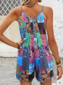 Women's Vibrant Paisley Pattern Sleeveless Jumpsuit for Spring/Summer Casual Wear.