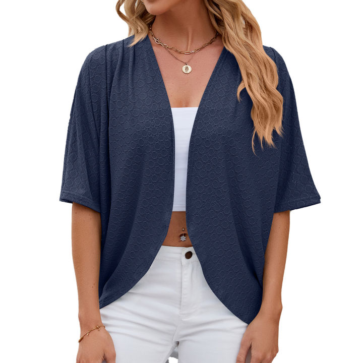 2024%20New%20Spring%20Summer%20Fashion%20Ladies%20Hollow%20Out%20Cardigan%20Solid%20Color%20Circle%20Short-Sleeved%20Casual%20Loose%20Top%20Women%20Outwear%20-%20Image%208