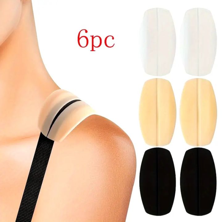 6pcs Invisible Silicone Bra Strap Pads, Non-Slip & Traceless Pressure-Relief, White/Black Options